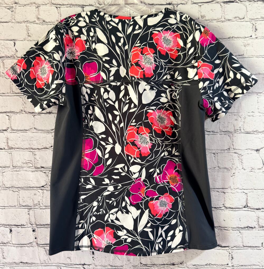 Cherokee Flexibles Scrub Top w/Pockets Women's Size M Floral Print NWOT